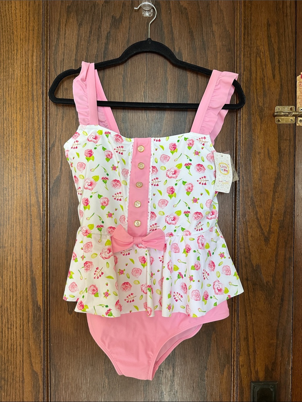 Pink Floral One-Piece Swimsuit with Ruffle Peplum